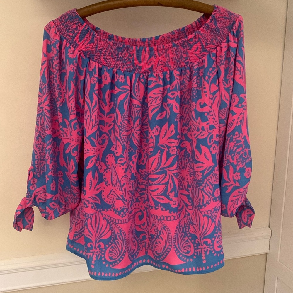 LILLY PULITZER Maryellen Off the Shoulder Top Aura Pink XS